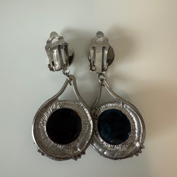 Silver and Blue Clip-On Earrings - Picture 2 of 2